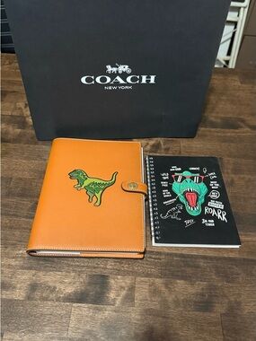 Coach Rexy Tan Leather Planner Pad Folio and spiral with T Rex